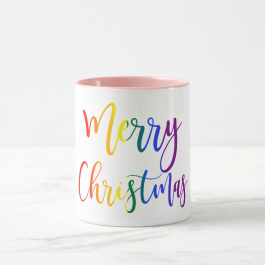 LGBT Rainbow Script Frohe Weihnachtsfeier Tasse (Zentrum)