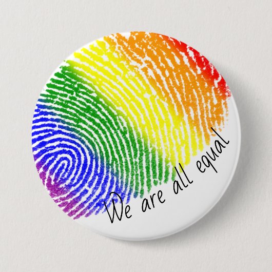 LGBT Regenbogen-Fingerabdruck sind wir gleich groß Button (Vorderseite)