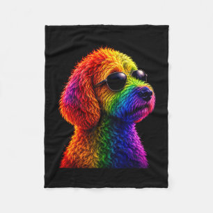 Lgbt Regenbogen Goldendoodle mit Sonnenbrille schw Fleecedecke