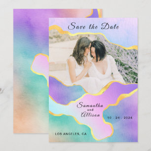 LGBT Regenbogen-Hochzeitsfoto Save-the-Date Einladung