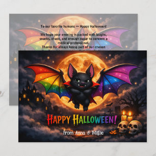 🕷️🌈LGBT Regenbogen-Mond-Fledermaus-Karte Einladung