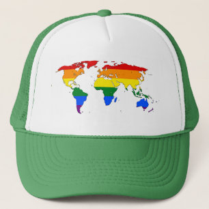 LGBT-Regenbogen-Stolz-Weltkarte-Mütze Truckerkappe