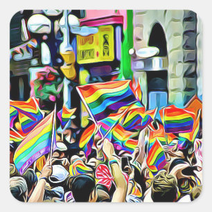 LGBT Regenbogen-und Flagge-Protest-Aufkleber Quadratischer Aufkleber
