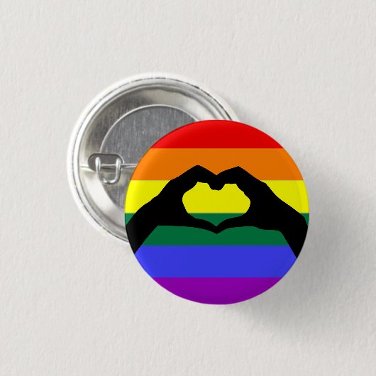 LGBT-Regenbogen und Herz-Hand-Silhouette Button (Vorne & Hinten)