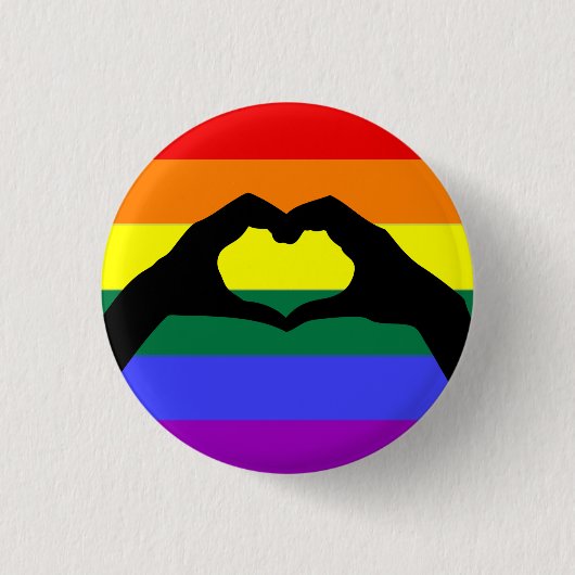 LGBT-Regenbogen und Herz-Hand-Silhouette Button (Vorderseite)