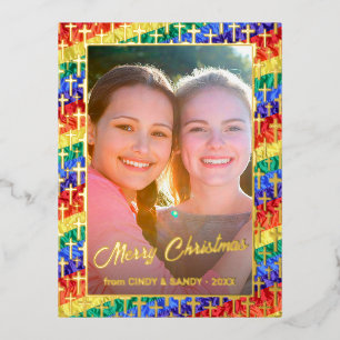 LGBT-Regenbogenflagge Kreuz Foto Weihnachten Folien Feiertagspostkarte