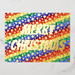 LGBT Regenbogenflaggenstars Frohe Weihnachtstypogr Folien Feiertagspostkarte