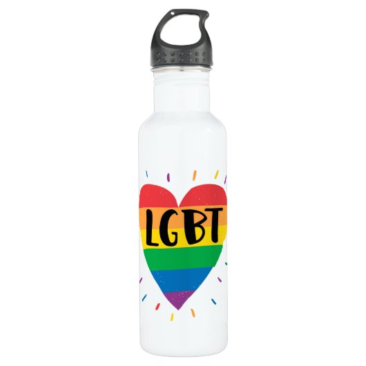 LGBT-Regenbogenherz Edelstahlflasche (Vorderseite)