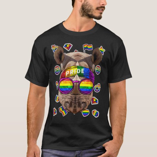 Lgbt Rhino Gay Pride Month Animal Rainbow Lesbian T-Shirt (Vorderseite)