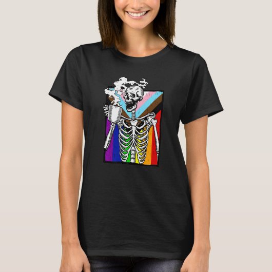 Lgbt Skeleton Drink Kaffee Gay Transger Lgbtq Prid T-Shirt (Vorderseite)
