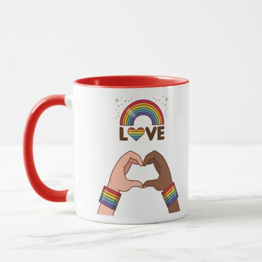 LGBT+Stolz. Liebe Regenbogen. Herz. Tasse (Links)