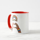 LGBT+Stolz. Liebe Regenbogen. Herz. Tasse (Vorderseite Links)