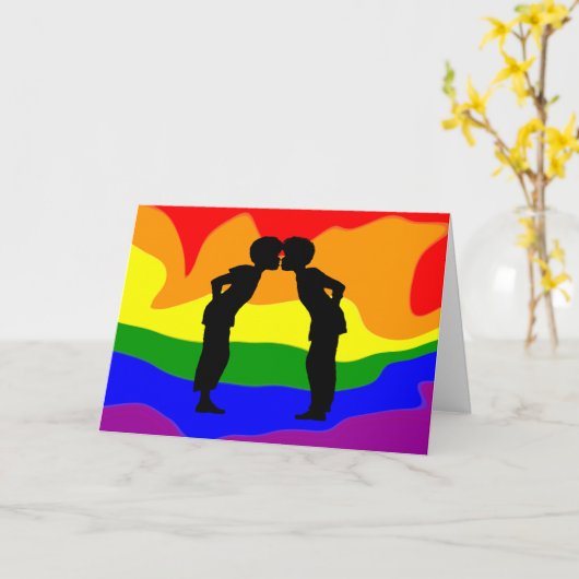 LGBT Two Men Küssen Silhouette Grußkarte Karte (Gelbe Blume)