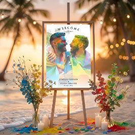 LGBT Wedding Verlobtes Paar mit einfachen Rainbow- Poster