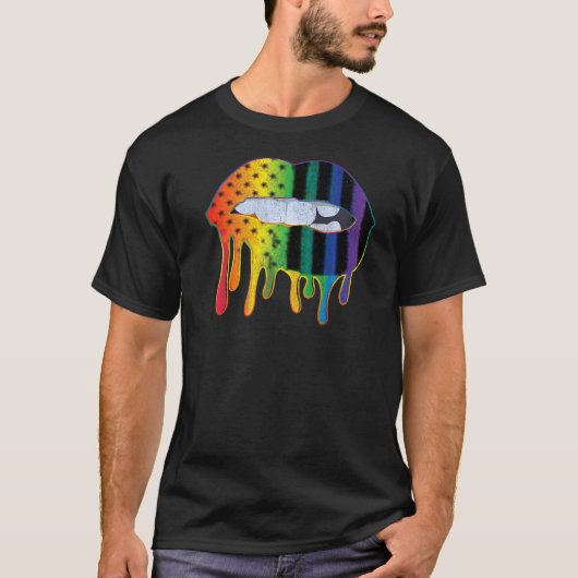 Lgbtq American Flag Muster Lips Rainbow Gay Pride T-Shirt (Vorderseite)