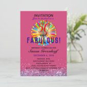 LGBTQ Any Age Fabulous Rainbow Birthday Magenta Einladung (Stehend Vorderseite)
