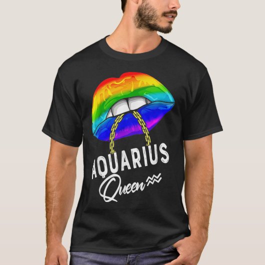 LGBTQ Aquarius Queen Lips Zodiac Rainbow Gay Pride T-Shirt (Vorderseite)