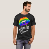 LGBTQ Aquarius Queen Lips Zodiac Rainbow Gay Pride T-Shirt (Vorne ganz)