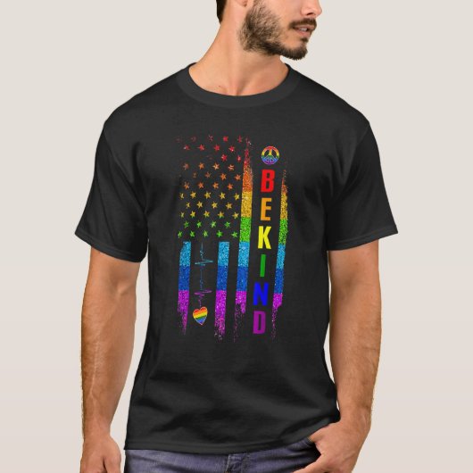 Lgbtq Be Kind Gay Pride Lgbt Rainbow American Flag T-Shirt (Vorderseite)
