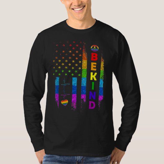 Lgbtq Be Kind Gay Pride Lgbt Rainbow American Flag T-Shirt (Vorderseite)