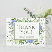 LGBTQ Blue Hydrangeas Floral Dankeskarte (Stehend Vorderseite)