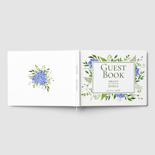 LGBTQ Blue Hydrangeas Floral Wedding Gästebuch (Voll)