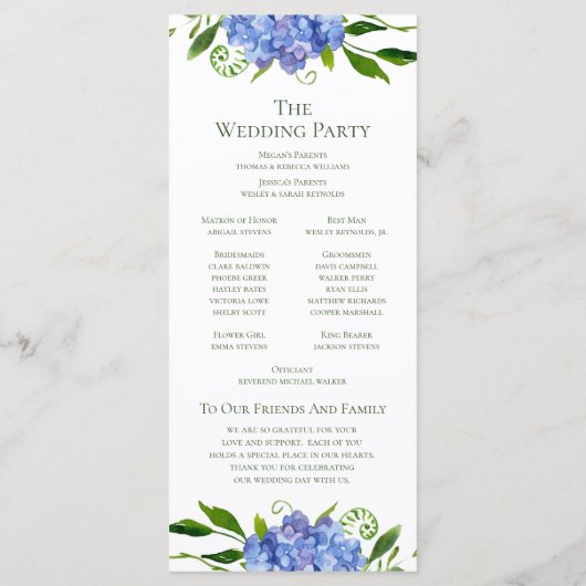 LGBTQ Blue Hydrangeas Floral Wedding Program Programm (Rückseite)