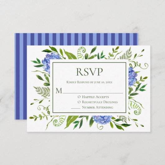 LGBTQ Blue Hydrangeas Floral Wedding RSVP Karte (Vorne/Hinten)