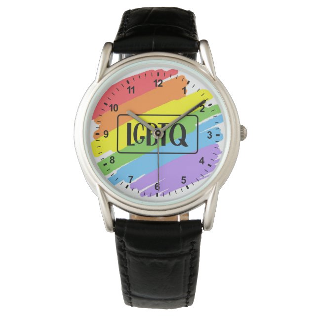 LGBTQ Brushstrokes Rainbow Armbanduhr (Vorderseite)