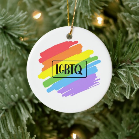 LGBTQ Brushstrokes Rainbow Keramik Ornament (Baum)