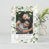 LGBTQ Eucalyptus Gold-Foto Save the Date (Stehend Vorderseite)