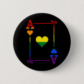 LGBTQ-Flag, der Karten mit Ace-Card-Herz spielt Button (Vorderseite)