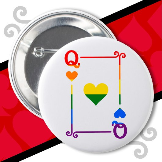 LGBTQ-Flag, der Karten spielt, die Queen Card Herz Button