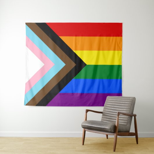LGBTQ+-Flag für den Fortschritt Wandteppich (Beispiel (Horizontal))