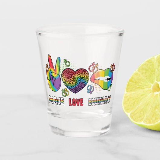 LGBTQ - Frieden, Liebe, Gleichheit - Regenbogenfar Schnapsglas (Vorderseite)