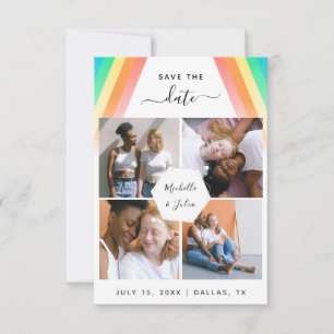 LGBTQ Gay Couple 4 Foto Collage Rainbow Wedding Save The Date