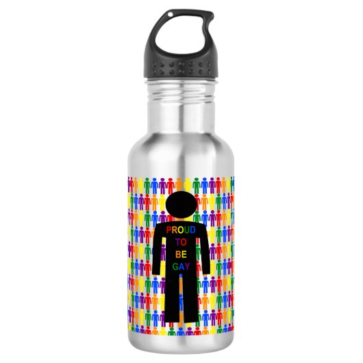 LGBTQ Gay Man Silhouette und Regenbogen Männer Edelstahlflasche (Vorderseite)