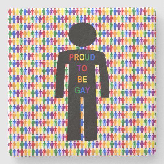 LGBTQ Gay Man Silhouette und Regenbogen Männer Steinuntersetzer (Vorderseite)