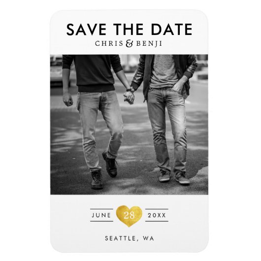 LGBTQ-Gold-Herz Save the Date mit Foto Magnet (Vertikal)