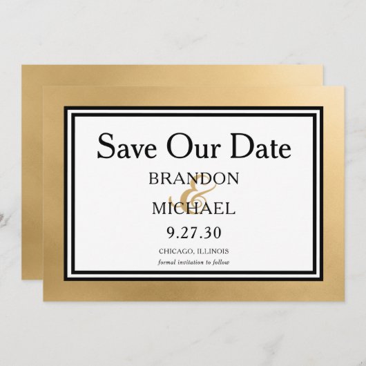 LGBTQ Gold Moderne Hochzeiten sparen das Datum Save The Date (Vorne/Hinten)