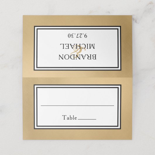 LGBTQ Gold Moderne Hochzeitsstimmung Platzkarte (Außenseite Aufgefaltet)