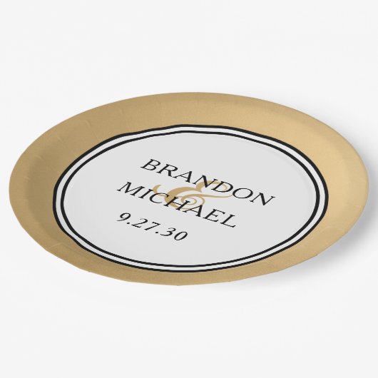 LGBTQ Gold Moderne Hochzeitszettel Pappteller (Schrägansicht)