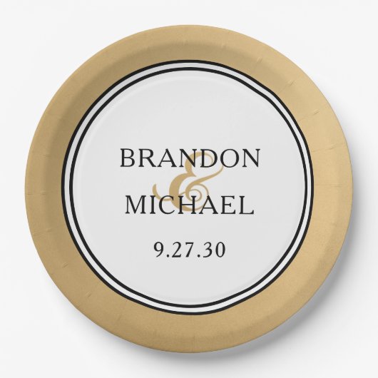 LGBTQ Gold Moderne Hochzeitszettel Pappteller (Vorderseite)