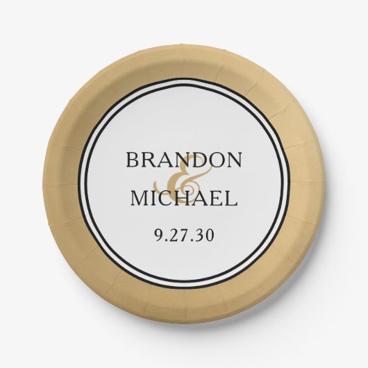 LGBTQ Gold Moderne Hochzeitszettel Pappteller (Vorderseite)