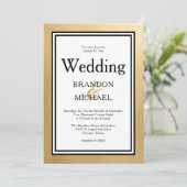 LGBTQ Gold Schwarze feierliche Hochzeit Einladung (Stehend Vorderseite)