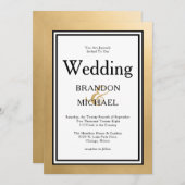 LGBTQ Gold Schwarze feierliche Hochzeit Einladung (Vorne/Hinten)