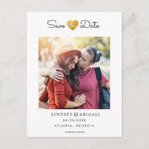LGBTQ Goldenes Herz Save the Date mit Foto Postkarte