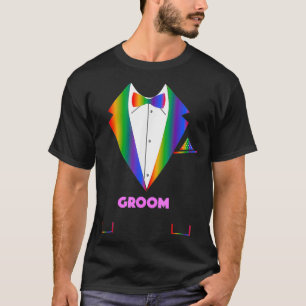 LGBTQ Groom Tuxedo Rainbow Gay Pride Lesbian Wed T-Shirt