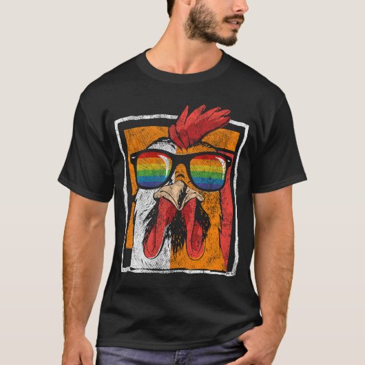 LGBTQ-Hähnchen-Regenbogen-Sonnenbrille Farbvoller T-Shirt (Vorderseite)
