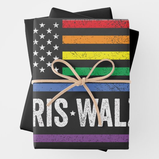 LGBTQ Harris Walz American Flag Election 2024 Geschenkpapier Set (Beispiel)